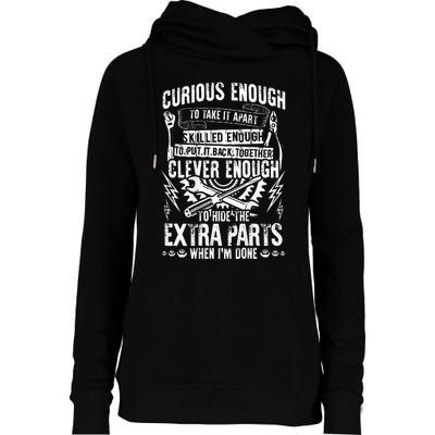 Curious Skilled And Clever Funny Car Auto Truck Mechanic Womens Funnel Neck Pullover Hood