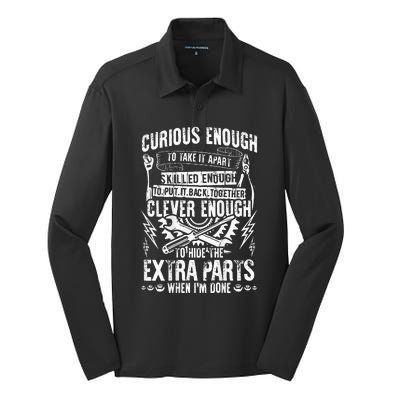 Curious Skilled And Clever Funny Car Auto Truck Mechanic Silk Touch Performance Long Sleeve Polo