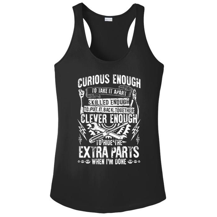 Curious Skilled And Clever Funny Car Auto Truck Mechanic Ladies PosiCharge Competitor Racerback Tank