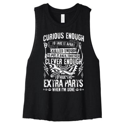 Curious Skilled And Clever Funny Car Auto Truck Mechanic Women's Racerback Cropped Tank