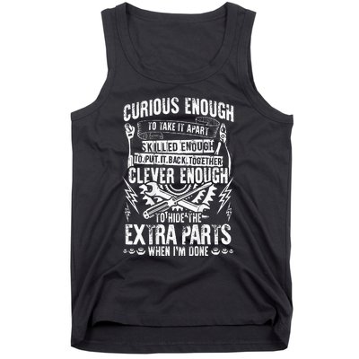 Curious Skilled And Clever Funny Car Auto Truck Mechanic Tank Top