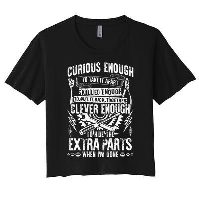 Curious Skilled And Clever Funny Car Auto Truck Mechanic Women's Crop Top Tee