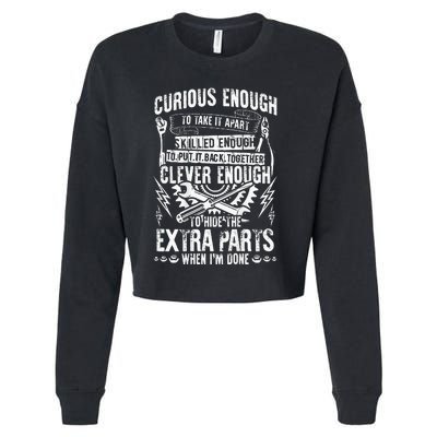 Curious Skilled And Clever Funny Car Auto Truck Mechanic Cropped Pullover Crew