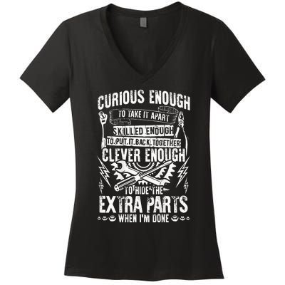 Curious Skilled And Clever Funny Car Auto Truck Mechanic Women's V-Neck T-Shirt