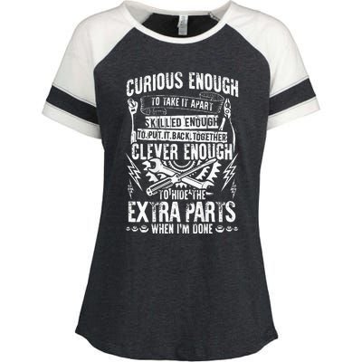 Curious Skilled And Clever Funny Car Auto Truck Mechanic Enza Ladies Jersey Colorblock Tee