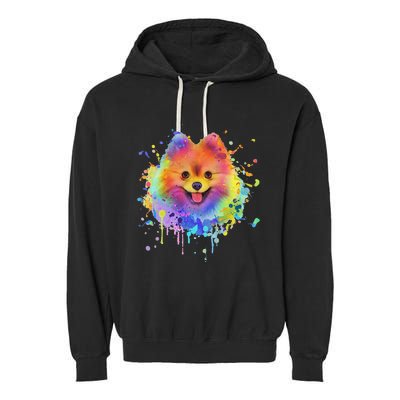 Colorful Splash Art Pomeranian Portrait Pom Puppy Owner Garment-Dyed Fleece Hoodie