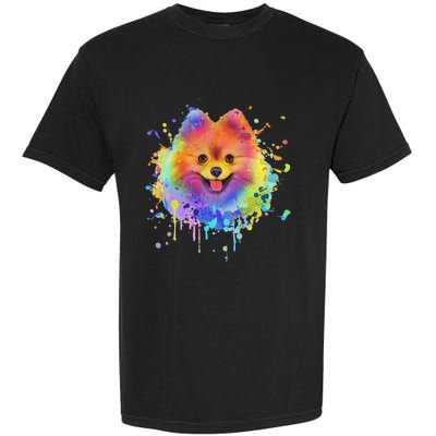 Colorful Splash Art Pomeranian Portrait Pom Puppy Owner Garment-Dyed Heavyweight T-Shirt