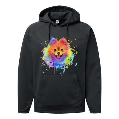 Colorful Splash Art Pomeranian Portrait Pom Puppy Owner Performance Fleece Hoodie