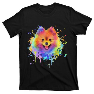 Colorful Splash Art Pomeranian Portrait Pom Puppy Owner T-Shirt