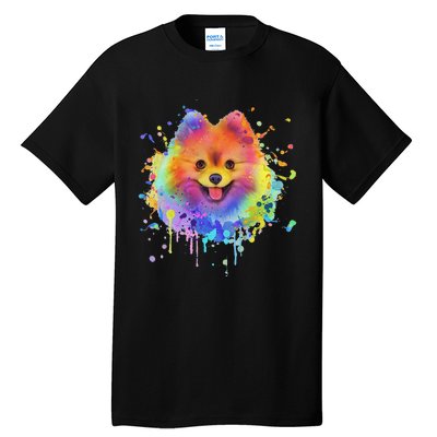 Colorful Splash Art Pomeranian Portrait Pom Puppy Owner Tall T-Shirt