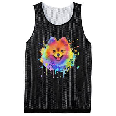 Colorful Splash Art Pomeranian Portrait Pom Puppy Owner Mesh Reversible Basketball Jersey Tank