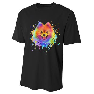 Colorful Splash Art Pomeranian Portrait Pom Puppy Owner Performance Sprint T-Shirt