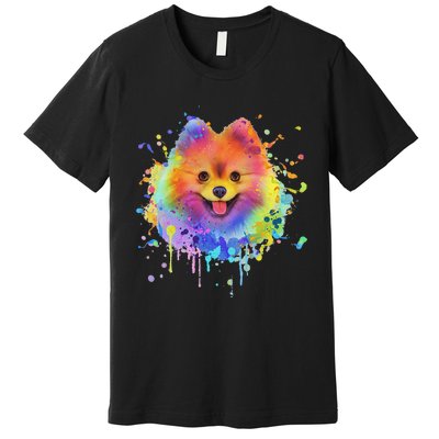 Colorful Splash Art Pomeranian Portrait Pom Puppy Owner Premium T-Shirt