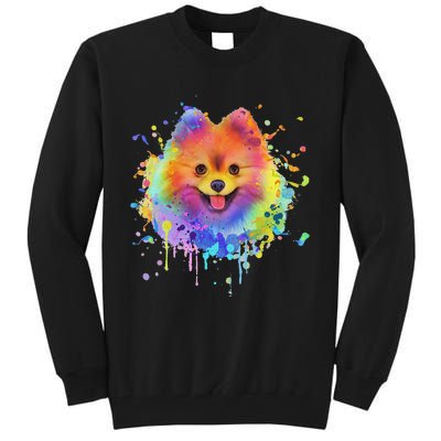 Colorful Splash Art Pomeranian Portrait Pom Puppy Owner Tall Sweatshirt