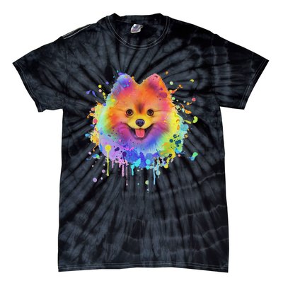 Colorful Splash Art Pomeranian Portrait Pom Puppy Owner Tie-Dye T-Shirt