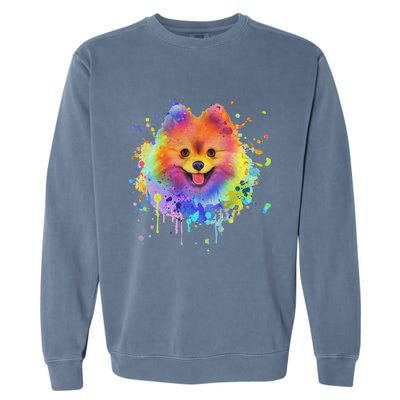 Colorful Splash Art Pomeranian Portrait Pom Puppy Owner Garment-Dyed Sweatshirt