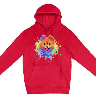 Colorful Splash Art Pomeranian Portrait Pom Puppy Owner Premium Pullover Hoodie