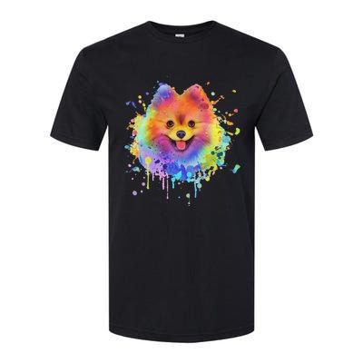 Colorful Splash Art Pomeranian Portrait Pom Puppy Owner Softstyle CVC T-Shirt