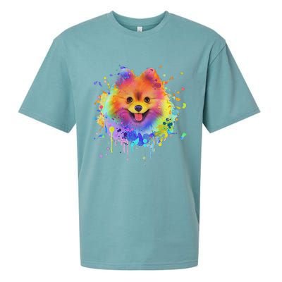 Colorful Splash Art Pomeranian Portrait Pom Puppy Owner Sueded Cloud Jersey T-Shirt