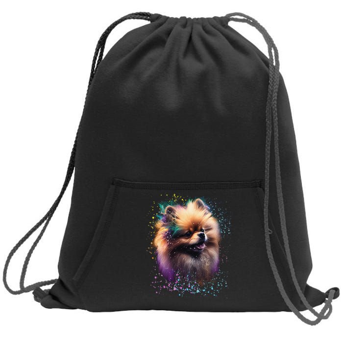 Colorful Splash Art Pomeranian Portrait Puppy Pom Owner Sweatshirt Cinch Pack Bag