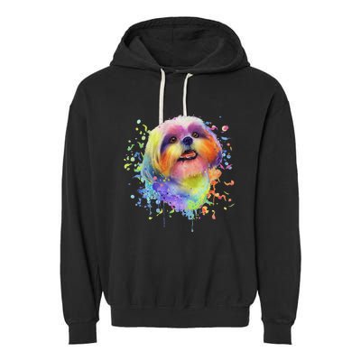 Colorful Splash Art Shih Tzu Portrait Shitzu Puppy Owner Garment-Dyed Fleece Hoodie