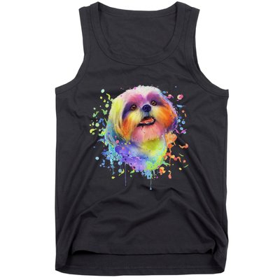 Colorful Splash Art Shih Tzu Portrait Shitzu Puppy Owner Tank Top