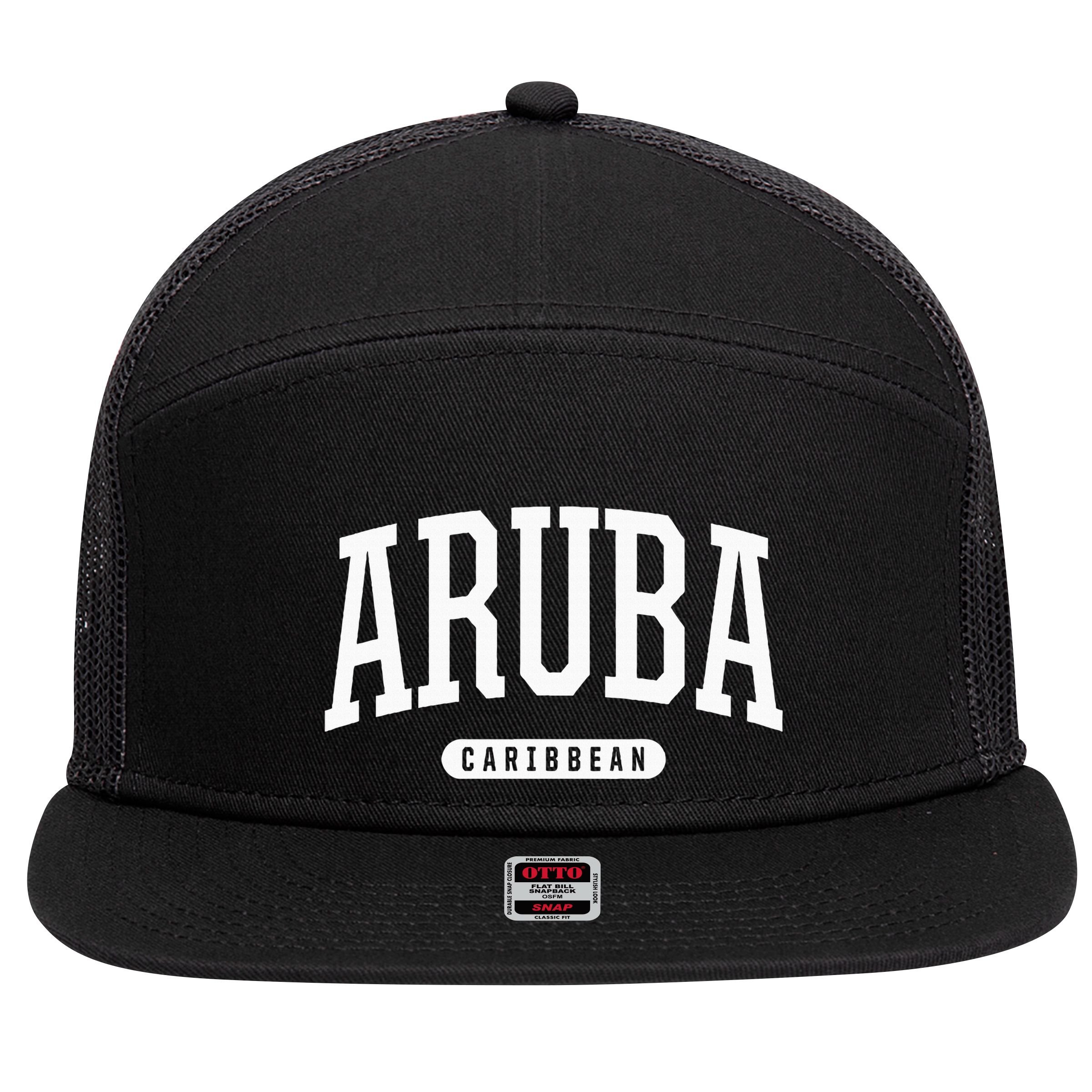 College Style Aruba Caribbean Souvenir 7 Panel Mesh Trucker Snapback Hat