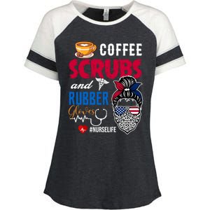 Coffee Scrubs And Rubber Gloves Nurse Life Gift Enza Ladies Jersey Colorblock Tee