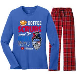 Coffee Scrubs And Rubber Gloves Nurse Life Gift Women's Long Sleeve Flannel Pajama Set 