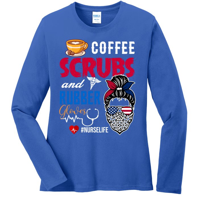 Coffee Scrubs And Rubber Gloves Nurse Life Gift Ladies Long Sleeve Shirt