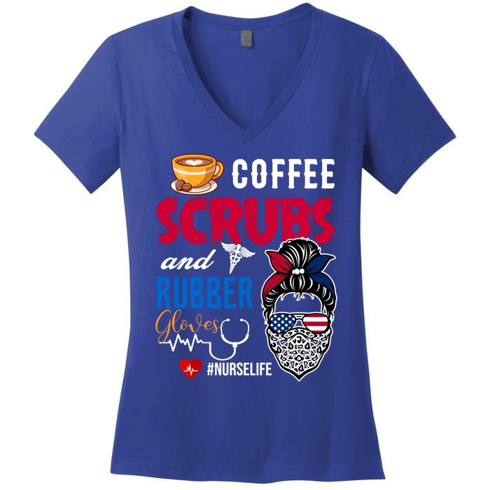 Coffee Scrubs And Rubber Gloves Nurse Life Gift Women's V-Neck T-Shirt