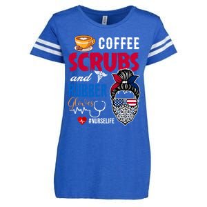 Coffee Scrubs And Rubber Gloves Nurse Life Gift Enza Ladies Jersey Football T-Shirt