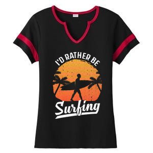 Cool Surf Art For Surfing Retro Surfer Sunset Ladies Halftime Notch Neck Tee