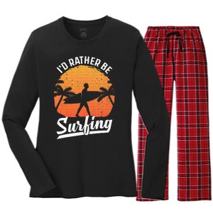 Cool Surf Art For Surfing Retro Surfer Sunset Women's Long Sleeve Flannel Pajama Set 