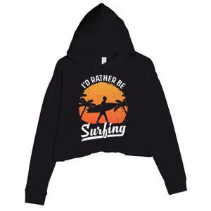 Cool Surf Art For Surfing Retro Surfer Sunset Crop Fleece Hoodie