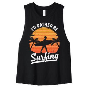 Cool Surf Art For Surfing Retro Surfer Sunset Women's Racerback Cropped Tank