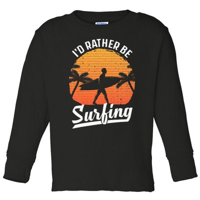 Cool Surf Art For Surfing Retro Surfer Sunset Toddler Long Sleeve Shirt