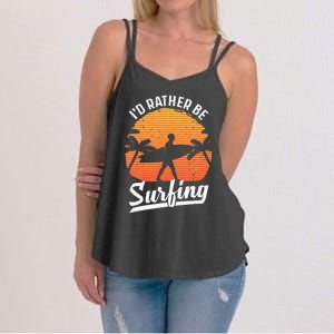 Cool Surf Art For Surfing Retro Surfer Sunset Women's Strappy Tank