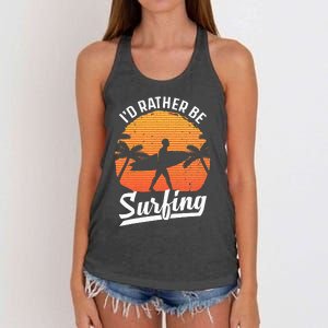 Cool Surf Art For Surfing Retro Surfer Sunset Women's Knotted Racerback Tank