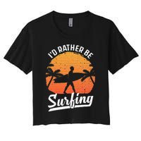 Cool Surf Art For Surfing Retro Surfer Sunset Women's Crop Top Tee