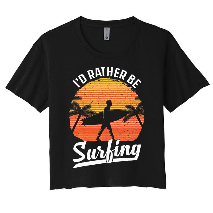 Cool Surf Art For Surfing Retro Surfer Sunset Women's Crop Top Tee