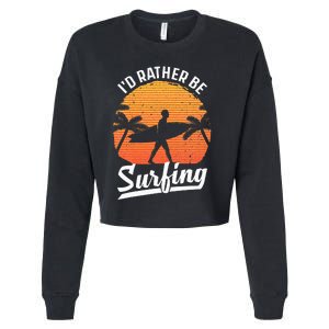 Cool Surf Art For Surfing Retro Surfer Sunset Cropped Pullover Crew