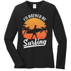 Cool Surf Art For Surfing Retro Surfer Sunset Ladies Long Sleeve Shirt