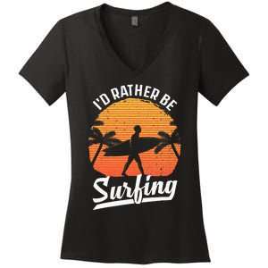 Cool Surf Art For Surfing Retro Surfer Sunset Women's V-Neck T-Shirt