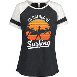 Cool Surf Art For Surfing Retro Surfer Sunset Enza Ladies Jersey Colorblock Tee