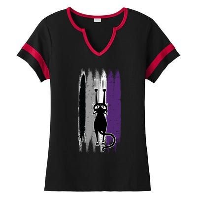 Cat Scratching Asexual Pride Kitten Kitty Lgbtq Ally Ace Cool Gift Ladies Halftime Notch Neck Tee