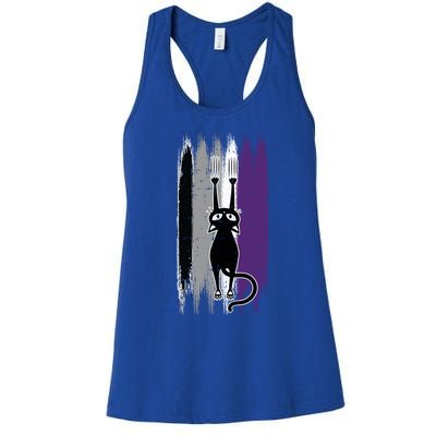 Cat Scratching Asexual Pride Kitten Kitty Lgbtq Ally Ace Cool Gift Women's Racerback Tank