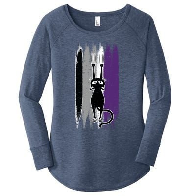 Cat Scratching Asexual Pride Kitten Kitty Lgbtq Ally Ace Cool Gift Women's Perfect Tri Tunic Long Sleeve Shirt