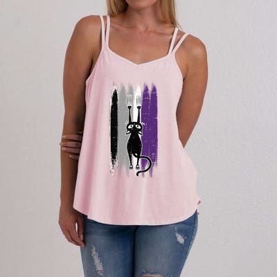 Cat Scratching Asexual Pride Kitten Kitty Lgbtq Ally Ace Cool Gift Women's Strappy Tank