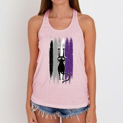 Cat Scratching Asexual Pride Kitten Kitty Lgbtq Ally Ace Cool Gift Women's Knotted Racerback Tank